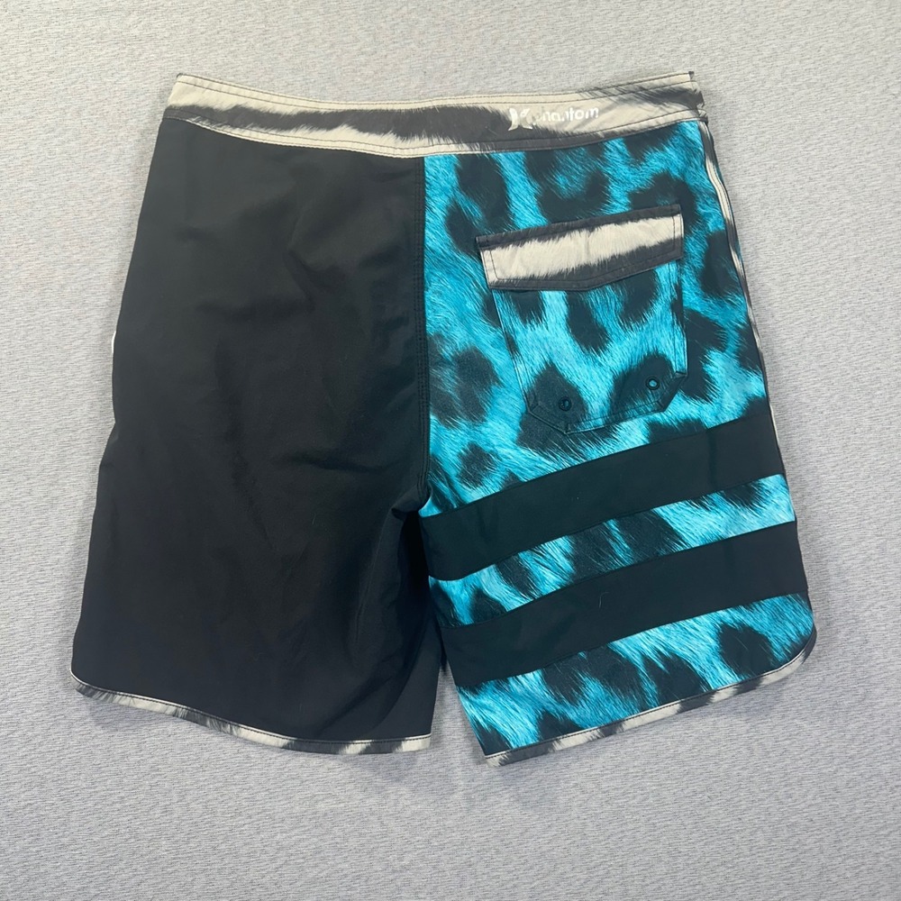 Hurley Phantom Board Shorts Men 31 Black Teal Leopard Print Swim Trunks Surf - Picture 7 of 8
